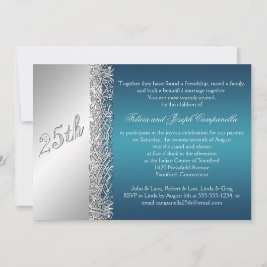 25e Jubileum  Zilverscrollers met Blauwgroen Kaart (Achterkant)