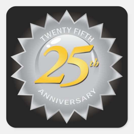 25e Jubileum Zilverzegel Vierkante Sticker (Voorkant)