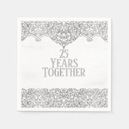 25e Jubileum zilverzijde in wit Servet