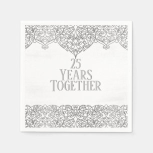 25e Jubileum zilverzijde in wit Servet