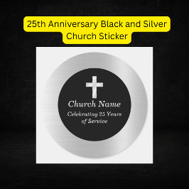 25e Jubileum Zwart en Zilver Kerk Keepsake Ronde Sticker