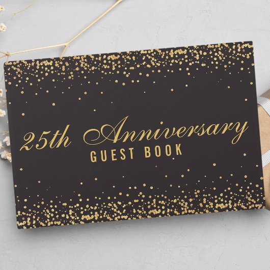 25e Jubileum Zwart Goud Confetti Elegant Gastenboek