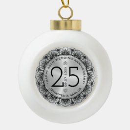 25e Jubileum zwarte mandala & zilver Keramische Bal Ornament
