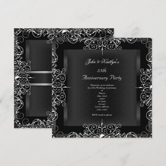 25e jubileumfeest Chalkboard Zilver Bloem Kaart (Voorkant / Achterkant)