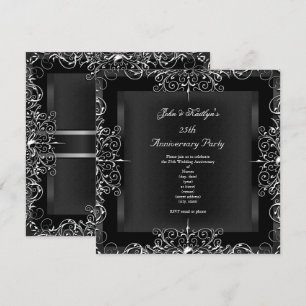 25e jubileumfeest Chalkboard Zilver Bloem Kaart