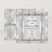 25e jubileumfeest Damast Diamant Wit Kaart (Voorkant / Achterkant)