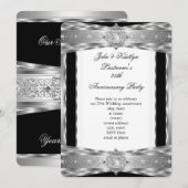 25e jubileumfeest Damast Diamant Zilver Zwart Kaart (Voorkant / Achterkant)