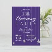 25e jubileumfeest Purple Silver Party Kaart (Staand voorkant)