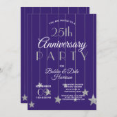 25e jubileumfeest Purple Silver Party Kaart (Voorkant / Achterkant)