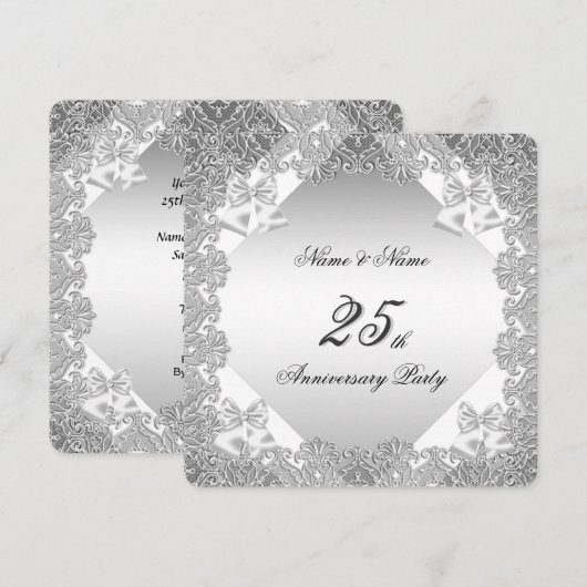 25e jubileumfeest wit zilveren kant kaart (Voorkant / Achterkant)