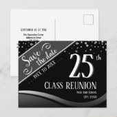 25e klas reünie Elegant zwart Aankondigingskaart (Voorkant / Achterkant)