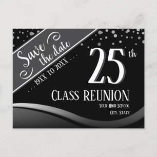 25e klasreünie Elegante zwart Aankondigingskaart