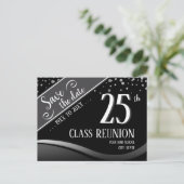 25e klasreünie Elegante zwart Aankondigingskaart (Staand voorkant)