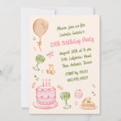 25e kleurrijke Doodles verjaardagsfeestje Kaart (Voorkant)