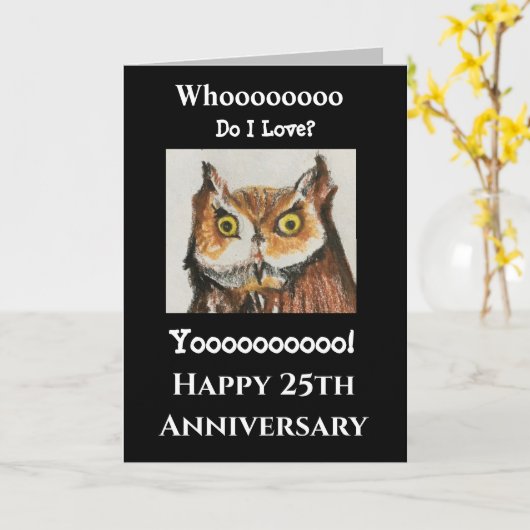 25e man Funny Owl Happy Jubileum Kaart (Gele Bloem)