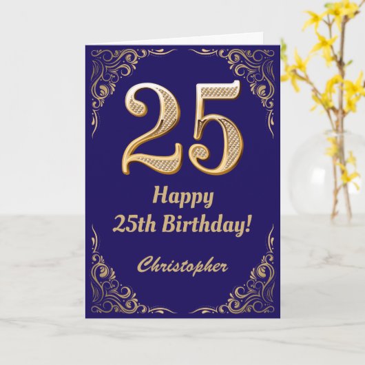 25e marinenblauw en goudglitter Lijst Kaart (Gele Bloem)