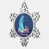 25e non religieus leven Jubileum roze bloem Tin Sneeuwvlok Ornament (Rechts)