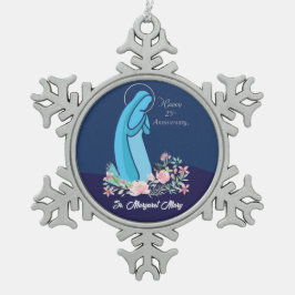 25e non religieus leven Jubileum roze bloem Tin Sneeuwvlok Ornament