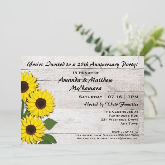 25e of een Jubileum Party Zonnebloem Uitnodiging (Staand voorkant)