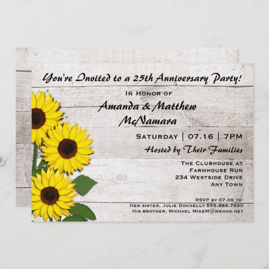 25e of een Jubileum Party Zonnebloem Uitnodiging (Voorkant / Achterkant)