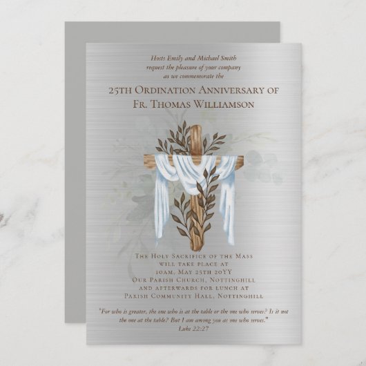 25e Ordination Jubileum Invitation Silver (Voorkant / Achterkant)