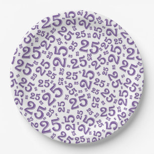 25e Paars/wit Random Number Pattern Papieren Bordje
