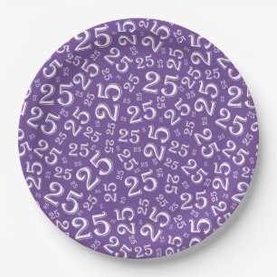 25e Paars/wit Random Number Pattern Papieren Bordje