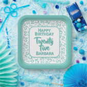 25e Partij Willekeurige Getal Patroon Blauwgroen/W Papieren Bordje (Feest)