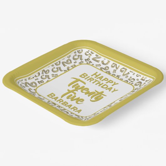25e Partij Willekeurige Nummer Patroon Goud/Wit Papieren Bordje (Gebogen)