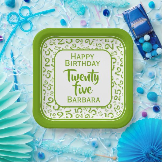 25e Partij Willekeurige Nummer Patroon Groen/Wit Papieren Bordje (Feest)