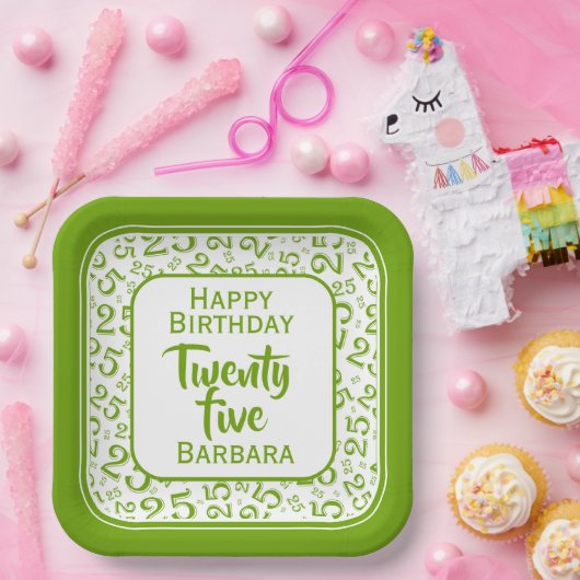 25e Partij Willekeurige Nummer Patroon Groen/Wit Papieren Bordje (Feest)