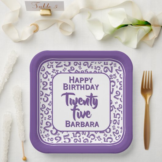 25e Partij Willekeurige Nummer Patroon Paarse/Wit Papieren Bordje (Huwelijk)