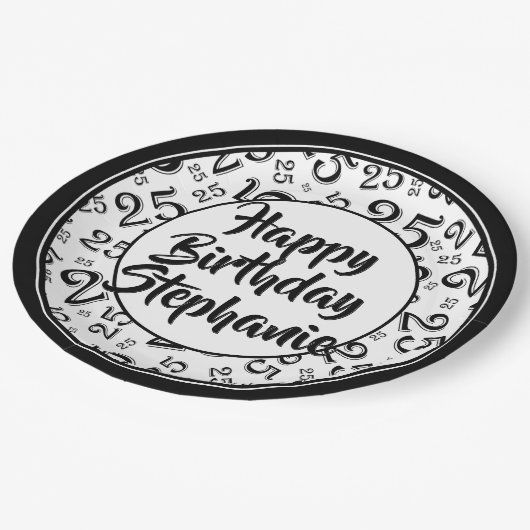 25e Partij Willekeurige Nummer Patroon Zwart/Wit Papieren Bordje (Gekanteld)