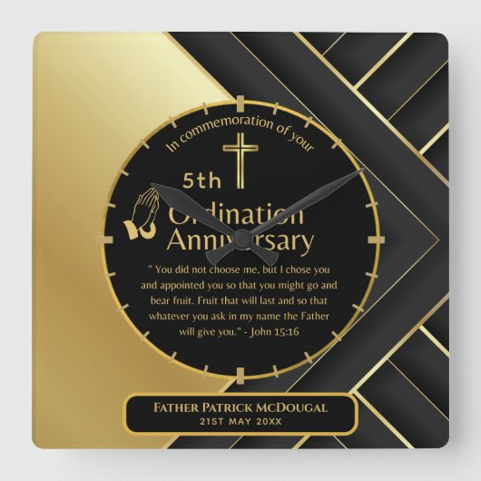 25e pastoor priester Jubileum Gift Ordination ANY Vierkante Klok (Voorkant)