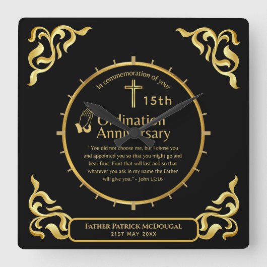 25e pastoor priester Jubileum Gift Ordination ANY Vierkante Klok (Voorkant)