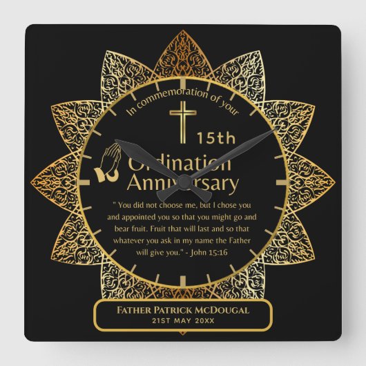25e pastoor priester Jubileum Gift Ordination ANY Vierkante Klok (Voorkant)