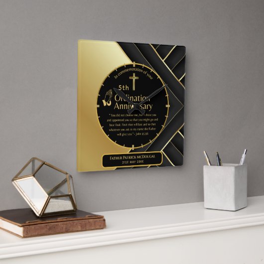 25e Pastor Priester Jubileum Cadeau Priesterwijdin Vierkante Klok (Kantoor)