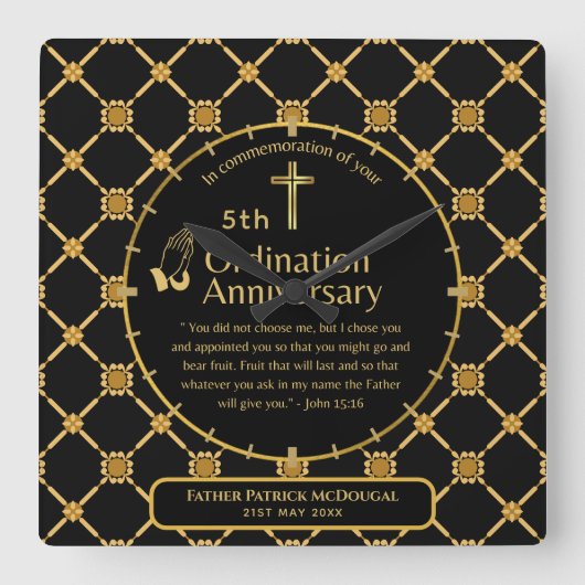 25e Pastor Priester Jubileum Cadeau Priesterwijdin Vierkante Klok (Voorkant)