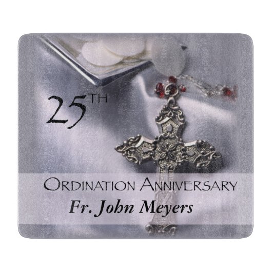 25e Priesterwijding Herdenkingskruis Host Snijplank (Voorkant)