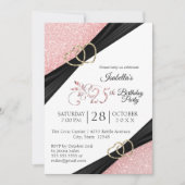 25e roze glitter en gouden hart verjaardag kaart (Voorkant)