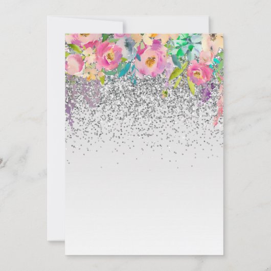 25e roze zilveren bloemen bruiloft jubileum kaart (Achterkant)