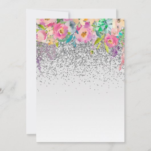 25e roze zilveren bloemens huwelijksjubileum kaart (Achterkant)