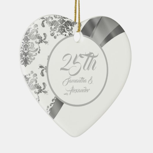 25e Silver bruiloft Jubileum Keramisch Ornament (Rechts)