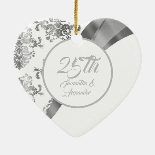 25e Silver bruiloft Jubileum Keramisch Ornament (Achterkant)