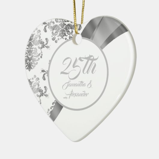 25e Silver bruiloft Jubileum Keramisch Ornament (Links)