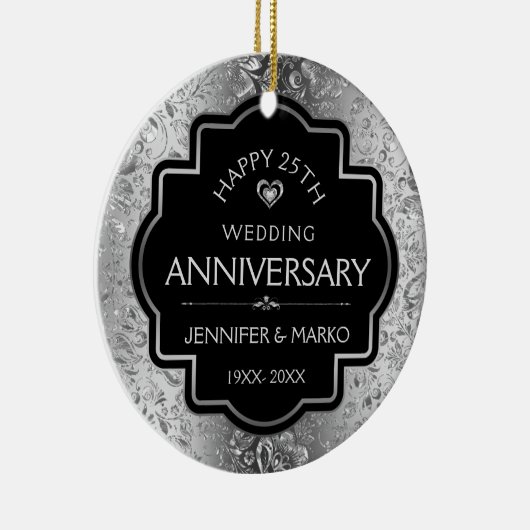 25e Silver Damascus Wedding Jubileum Keramisch Ornament (Rechts)