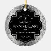25e Silver Damascus Wedding Jubileum Keramisch Ornament (Voorkant)
