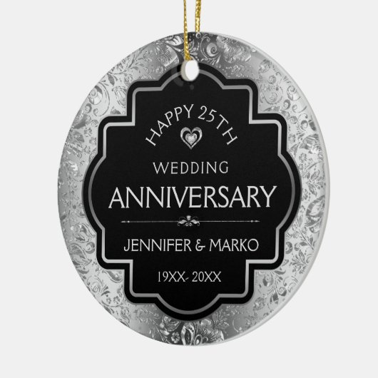 25e Silver Damascus Wedding Jubileum Keramisch Ornament (Links)