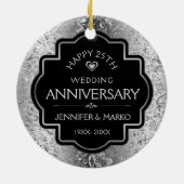 25e Silver Damascus Wedding Jubileum Keramisch Ornament (Achterkant)