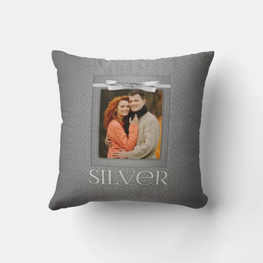 25e Silver Damask Wedding Annivsersary Foto Kussen (Achterkant)